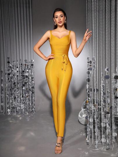 Bernatova Women New Year & Christmas Black Sexy Bodycon Sleeveless Jumpsuits High Waist Casual Bandage Long Rompers For Valentine's , Birthday , Commencement/Graduation , Back-To-School , Club Party Wedding