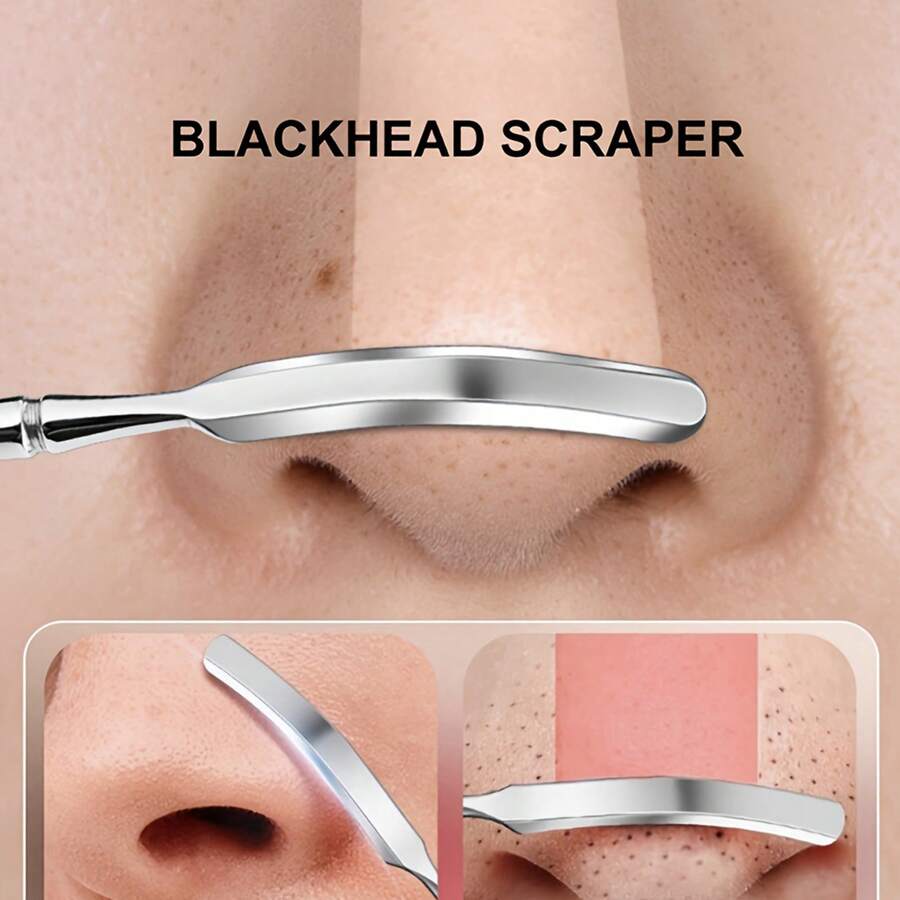Stainless Steel Blackhead Remover, 2-In-1 Tool, Dead Skin Cleaning Tool, Multi-Function Mask Mixing & Massage Stick, Facial Cleansing Scraper - Multicolor - View 1