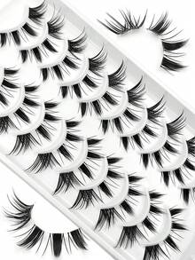 Asiteo 10 Pairs Cat Eye Manga Style False Eyelashes Cartoon Effect Eyelashes With Transparent Stem Animation Korea Japan Version Makeup Look Of False Eyelashes - Black - View 4