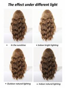 22 Inch Long Water Wave Wigs With Medium Part Bangs For Women, Honey Brown Synthetic Wig, Heat Resistant Natural Looking Curly Fake Hair For Daily Party Cosplay - Brown - View 9