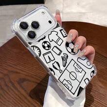 1pc New Minimalist Football Pattern Anti-Fall Painted Transparent TPU Protective Case Compatible With Apple Series, Series, 17, 16 Plus, 16 Pro Max, 16 Pro/11, 15 Pro Max, 14 Pro Max, Galaxy, SAM, C15, Hot30i, Note 14 - Clear - View 1