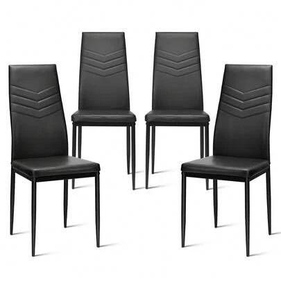  COSTWAY Dining Chairs Set Of 4, Upholstered Kitchen Chairs With High Backrest & Sponge Padded Seat, Heavy Duty Metal Legs, Armless Chairs For Home Bar, Dining Room, Restaurant, Apartment, Black