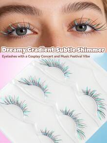 MAANGE 3 Pairs Summer Cool Manga&Transparent Stem False Eyelashes, Blue-Green Gradient Wispy Lashes With Invisible Flexible Band, Reusable Colorful Anime Lashes For Daily, Date, Party, Concert, Music Festival, Cosplay & Y2K Style Makeup,Shiny Curly,Vibrant Colors - Multicolor - View 3