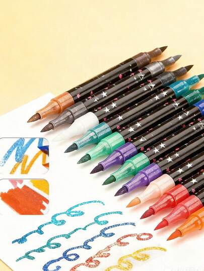 Bút dạ kim tuyến 24/48 màu, hai đầu hai màu 1-5mm, đầu cọ mềm lấp lánh dùng để vẽ nguệch ngoạc, viết chữ, làm đồ thủ công mỹ nghệ, thiệp chúc mừng sinh nhật, đồ dùng văn phòng phẩm, đồ dùng học tập, đồ dùng trở lại trường học.