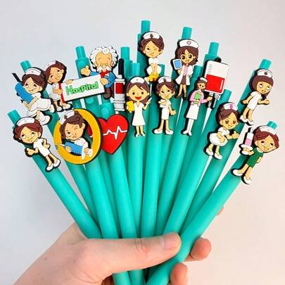 10/20支装创意可爱医生护士主题按动式圆珠笔，校园设计返校护士套装，多种颜色可选，按压式中性笔