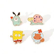 SpongeBob SquarePants Bộ 1/4 ghim cài áo hình nhân vật hoạt hình kinh điển SquarePants, ghim cài áo Sandy Cheeks độc đáo, huy hiệu kim loại tráng men, phụ kiện ba lô, quần áo, quà tặng. - Một kích thước - Xem 2
