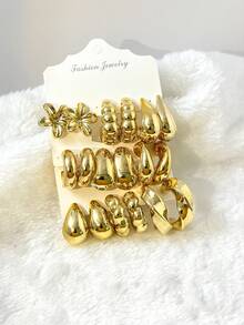 18pcs/Set Fashionable & Elegant Earring Set, Suitable For Daily Outings, Gatherings, Gifts, Travel, And Vacation Wear - Gold - View 2