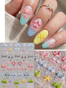 QIANJIKU 1pc Colorful 5D Embossed Bikini Nail Stickers - 3D Textured Fashion Glasses, Life Buoy, Swimsuit Nail Art Stickers - Fun Summer Vacation Style DIY Decorative Stickers - Suitable For Beach Parties / Music Festivals / Spring & Summer / Holiday Occasions - Multicolor - View 5