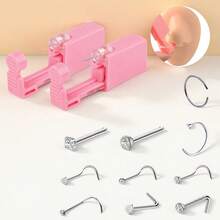 Disposable Ear Nose Piercing Kit Tool +10 PCS Nose Nail Accessories Stud Safety Portable Nose Pink Piercing Kit - View 1