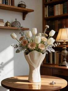1pc Unique Torch-Shaped Decorative Vase, Modern Sculptural Vase, Suitable For Home Living Room Bedroom Dining Room Kitchen Bathroom Office Entryway Shelf Tabletop Decor, Wedding Bridal Shower Party Holiday Floral Arrangement, Asymmetrical Wavy Edge, Artistic Silhouette, Minimalist Farmhouse Home Decor Accent, Indoor Tabletop Flower Holder - Multicolor - View 10