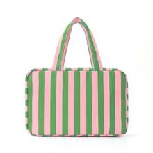 1Pc Foldable Striped Travel Toiletry Bag Men And Women, High Capacity Storage Organizer With Convenient Hanging Hook, Multi-Functional Design Cosmetics, Shower Supplies, Toiletries & Gym Gear, Lightweight-Resistant Material Durability, Business Trips, Family Vacations, Fitness & Daily Bathroom Use, Practical Holidays & Birthdays - 綠色和粉紅色條紋 - 查看 2