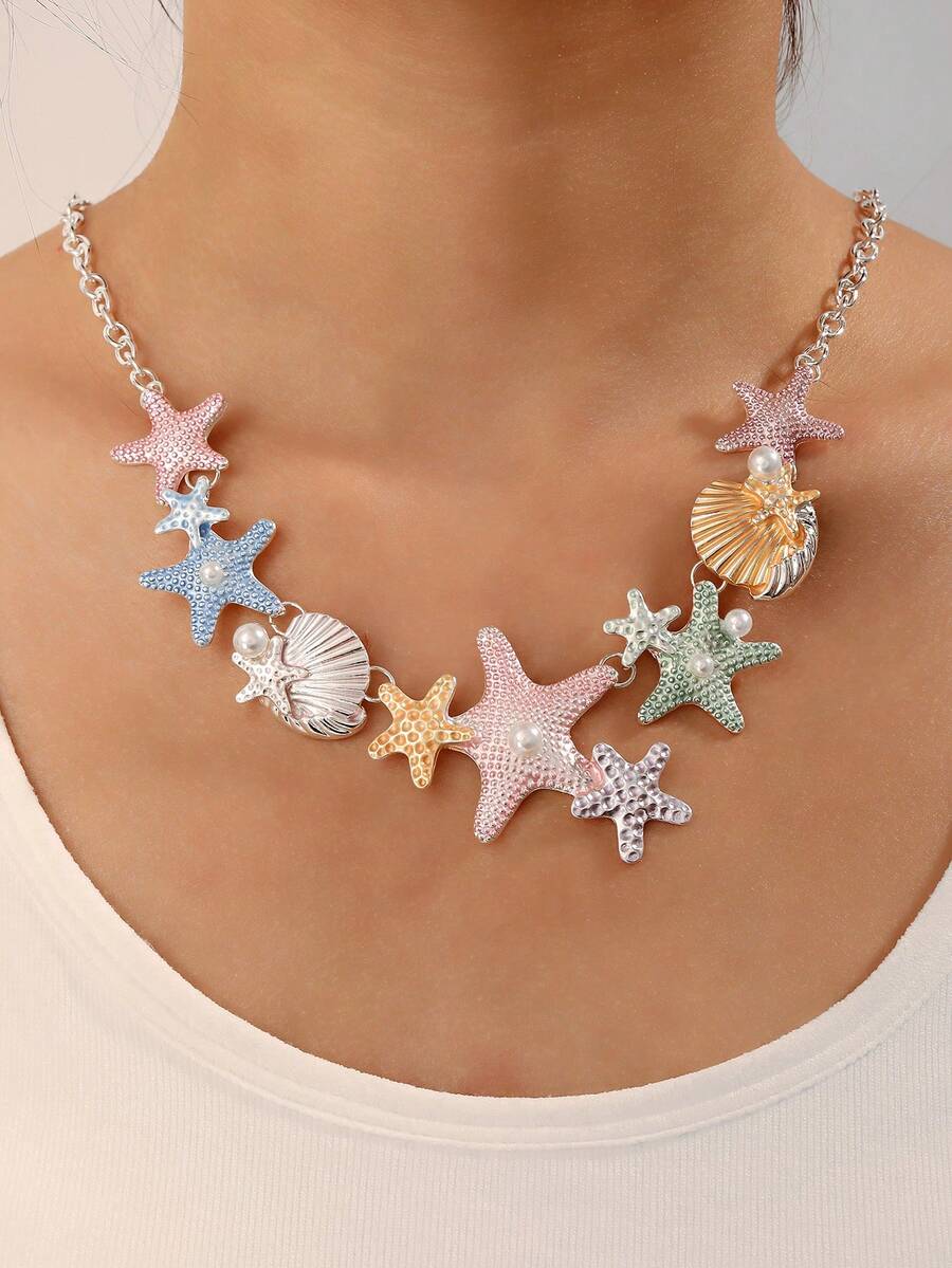 精致海星项链，设计充满活力、清新时尚，尽显奢华质感，是夏季的完美之选（以实物为准） - 彩色 - 查看 1