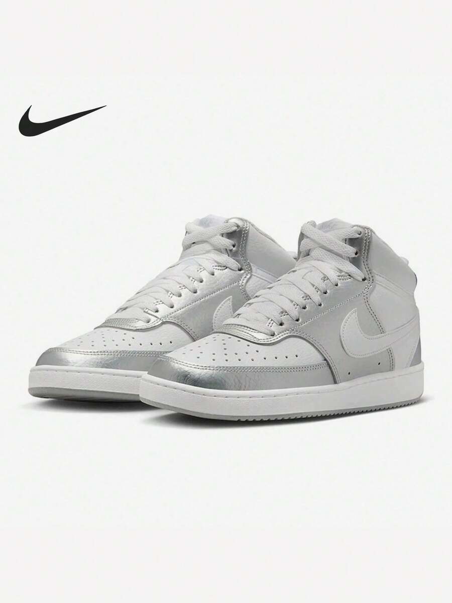Zapatillas deportivas de media caña versátiles, antideslizantes y con amortiguación de golpes para mujeres - Blanco/Plata - Ver 1