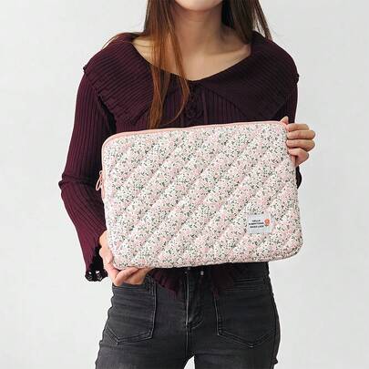 Túi đựng laptop 14 inch, túi đựng laptop 16 inch có đệm dày, họa tiết hoa, tương thích với MacBook Pro, HP, túi đựng laptop chần bông dành cho nữ.