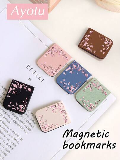 Ayotu Cherry Blossoms Pattern Magnetic Bookmark, Elegant PU Leather Stylish Bookmark, Book Accessories,Ideal For Couples & Book Lovers For Reading, Journaling & DIY Crafts, Unique Stationery Decor, Perfect Gift For Mother, Teacher, Girlfriend, Classmate, Sister