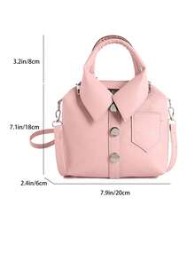 1pc Pink Autumn/Winter Fashion Handbag, Solid Color PU Asymmetric Design Women's Tote Bag, Shoulder & Crossbody - Pink - View 6