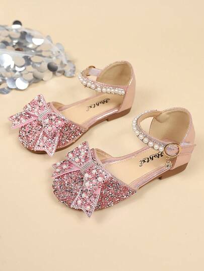 Summer New Girls Pink Rhinestone Butterfly Princess Sandals, Pearl One-Strap Closed Toe Shoes, Children Soft Non-Slip Performance Shoes, Little Girls Birthday Party/Flower Girl Dress Shoes, Toddler Fashionable Versatile Crystal Shoes