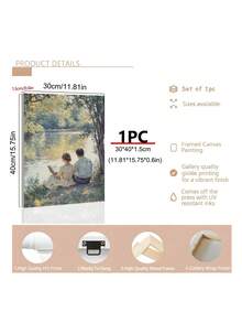 1幅浪漫河畔阅读画，印象派情侣油画，复古夏日艺术，文学主题墙饰，爱书人士礼物，复古天鹅湖艺术画，浪漫风景画，节日礼物，送给朋友的理想礼物，卧室艺术画，客厅装饰，办公室装饰，厨房装饰，浴室装饰，墙面艺术，墙面装饰，家居装饰，房间装饰，帆布墙画，海报，带框墙画，可选画框 - A - 查看 7