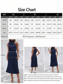 Solid Asymmetrical Neck Satin Dress Party Summer Elegant - Navy Blue - View 6