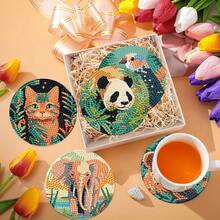 8pcs Animal Diamond Painting Coaster Set, Smooth Shiny Diamond Surface, Firmly Adhesive With Full Tools, Easy For Beginners, Stress Relief Handcraft, New Year, Valentine's Day, Christmas, Teacher's Day Gift, Home Decor Tabletop Coasters For Family, Friends, Teachers - Multicolor - View 4