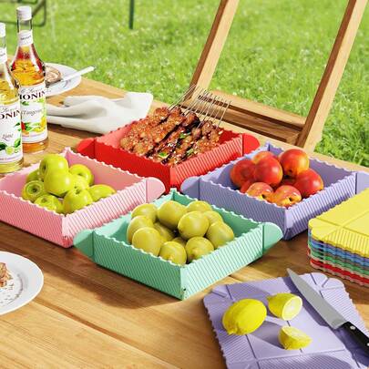 Multifunctional Foldable Silicone Dinner Plate, Collapsible Fruit Snack Tray, Portable Heat-Resistant Serving Platter For Outdoor Camping Picnic BBQ, Reusable Dishwasher Storage Tray For Home Kitchen Travel Party