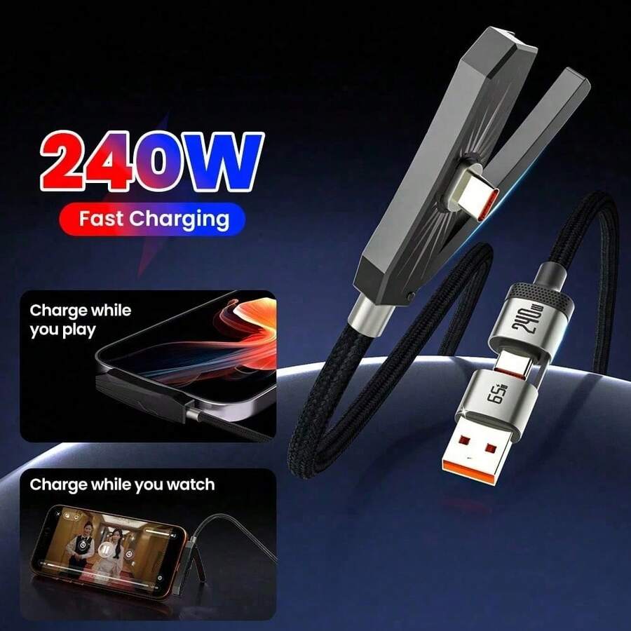 Soporte de metal de aleación 240W 2 en 1 Cable USB + TIPO C a TIPO C, 1.8m Regalo del Día de la Mujer - Multicolor - Ver 1