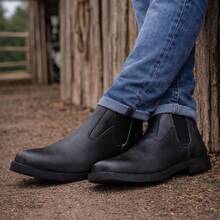 Men's Reinforced Leather Work Boot, Country Style, Cowboy Boot, Durable Tire Sole. - 黑色 - 查看 2