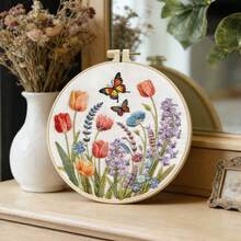 1 Set Handmade Embroidery Kit, Healing Gradient Butterfly & Flower Theme Embroidery, Bedroom Desk Photography Prop, Handcraft DIY, Includes Embroidery Hoop, Tools & Instructions - Multicolor - View 7