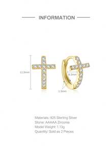 一对精致别致的925纯银镀18K金/银色密镶锆石十字架耳环，低过敏性，低致敏性，适合女性日常佩戴，也适合派对和婚礼等场合，是送给女孩的理想礼物。 - 金色 - 查看 5