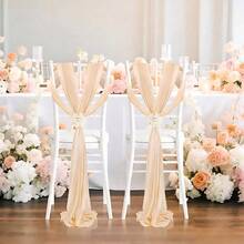 16pcs/Set Romantic Wedding Chair Sash Bow Decor, 20*275cm/7.8*108in Long Chiffon Ribbons For Wedding Aisle, Ceremony, Reception, Church, Party, Outdoor Decoration - Champagne - View 3