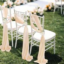 16pcs/Set Romantic Wedding Chair Sash Bow Decor, 20*275cm/7.8*108in Long Chiffon Ribbons For Wedding Aisle, Ceremony, Reception, Church, Party, Outdoor Decoration - Champagne - View 2