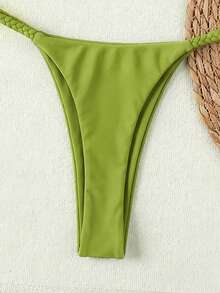 Bộ bikini hai mảnh màu xanh ô liu dành cho nữ, kiểu dây buộc cổ bện, thích hợp cho mùa xuân hè 2026, lý tưởng cho kỳ nghỉ hè trên bãi biển, váy thanh lịch cho nữ, trang phục đi nghỉ mát cho nữ, áo mặc đi chơi và đồ tập thể dục đa năng cho nữ. - Màu xanh Ô liu - Xem 5