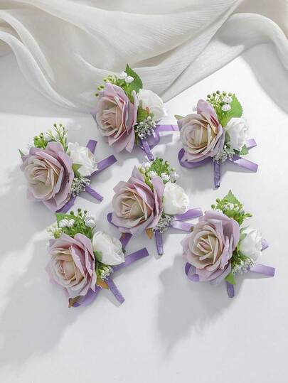 1pc/6pcs Elegant Fabric Rose Brooch And Brooch Set, Suitable For Weddings, Engagements - Artificial Rose Floral Decor, Applicable For Bride, Groom, Bridal Wedding Party, Prom - Themed Hanging Decorations, Perfect For Thanksgiving, Valentine's Day, Mother's Day, Father's Day, Graduation Ceremony