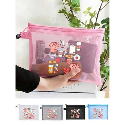 Túi đựng mỹ phẩm lưới nylon chủ đề y tá, in hình kim tiêm, nhiệt kế, họa tiết cuộc sống y tá, túi đựng mỹ phẩm đa năng xách tay, túi trang điểm du lịch kiêm túi đựng đồ dùng vệ sinh cá nhân cho nữ, quà tặng cho bác sĩ/y tá nhân dịp tựu trường, túi trang điểm, túi chăm sóc da, túi đựng đồ dùng vệ sinh cá nhân, đồ dùng cần thiết khi đi du lịch, đồ dùng cần thiết khi ở ký túc xá, món quà tốt nhất cho nhân viên y tế, quà tặng cho phụ nữ.