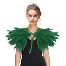 Feather Hawl For Wen - Wan Feather Collar Halloween Crow Cape Witch Cotume Acceorie - Green2 - View 1