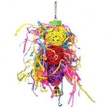 Parrot Chewing Toys, Colorful Rattan Ball & Paper Strip Hanging Toys, Suitable For Eclectus, Pionus, Tiger Parrot Cages - View 7