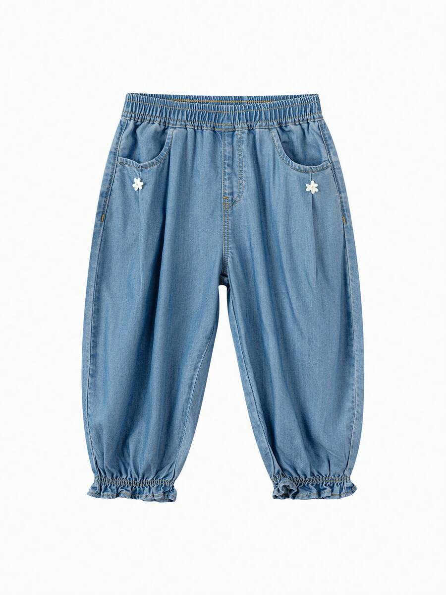 Balabala Quần ống rộng mùa hè cho bé gái 2026, chất liệu cotton nhẹ thoáng khí, quần chơi mềm mại dễ thương, kiểu dáng thường ngày thoải mái. - Denim xanh vừa - Xem 1