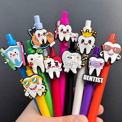 Bộ 5/10 bút bi bấm hình răng chủ đề nha khoa, màu kẹo ngọt, hình răng hoạt hình, thích hợp làm quà tặng cho y tá nha khoa, trợ lý y tế và sinh viên.