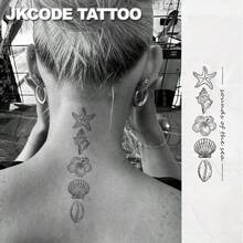 JKCODE TATTOO OCEAN MINIMAL TATTOO - Herbal Temporary Tattoo, INS Style, Cute Design - Ocean Theme Island Style - Sea Turtle, Starfish, Shell, Jellyfish - Summer Beach - Fashionable Tattoo Accessory For Girls, Finger, Hand, Neck, Waterproof, Long-Lasting 15 Days - Light Grey - View 3