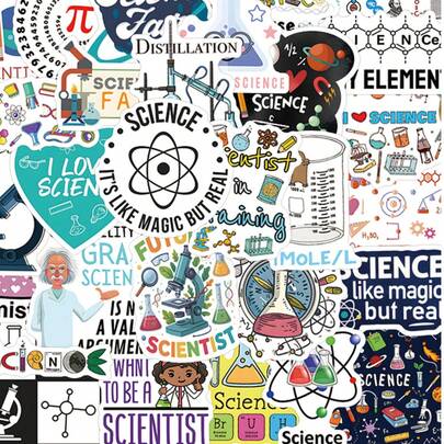 55Pcs Cute Funny Science Fair Decor Stickers Cartoon Color Science Graffiti Aesthetic Stickers Bulk Decor Waterproof Vinyl Stickers Bulk For Water Bottle Skateboard Luggage Laptops Bumper Theme Party Supplies
