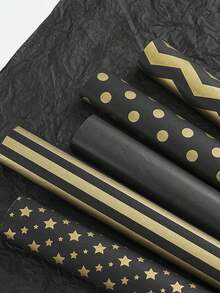 12pcs 35*50cm Black & Gold Gift Wrapping Paper, Polka Dot/Stripe/Snowflake Pattern, Floral Bouquet Packaging, Flower Arrangement Supplies, Gift Wrapping Paper, DIY Gift Packaging And Decoration, Suitable For Graduation Ceremony, Graduation Celebration, Birthday Party, Anniversary, Back To School Season - Multicolor - View 3