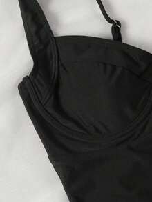 Traje de baño de una pieza negro, de cuello en V, elegante y sexy, de llegada nueva primavera/verano de Polovedo, adecuado para la playa, vacaciones, fiestas y citas - Azul 2 - Ver 11