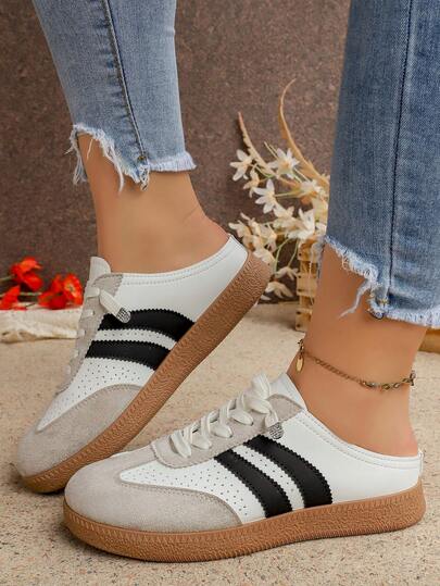 Spring/Summer New Retro German-Style Shoes, Women's Black & White Patchwork Casual Sneakers, Versatile Student Flat Breathable Athletic Shoes