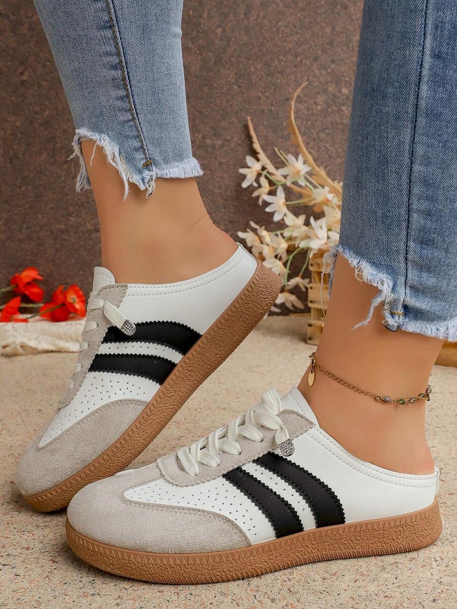 Giày thể thao nữ phong cách retro Đức mùa xuân/hè mới, giày sneaker casual phối đen trắng, giày thể thao đế bằng thoáng khí đa năng dành cho sinh viên. - trắng - Xem 1