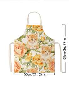 1 pieza, Delantal de poliéster con patrón de gato lindo, adecuado para cocinar, hornear y jardinería - se puede usar como atuendo para la cocina y el comedor. - Multicolor - Ver 3