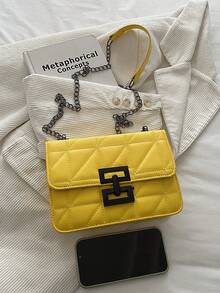 Fashion Solid Color Quilted Square Chain Shoulder Bag, Multifunctional Evening Clutch, Lightweight New Handbag And Wallet, Suitable For Daily Commute Crossbody, Ideal Choice For Office Workers, Casual Coin Purse - Yellow - View 5