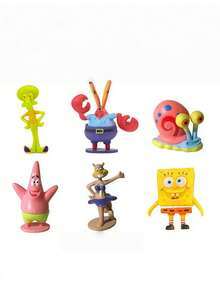 SpongeBob SquarePants 12件套海绵宝宝全家福系列，包含海绵宝宝、派大星、章鱼哥、珊迪、痞老板、蟹老板等比奇堡居民的玩偶，可作桌面摆件、汽车装饰、可爱卡通生日礼物、海绵宝宝和他的朋友们的生日装饰、随机款式桌面摆件、蛋糕装饰、水族箱水下装饰，是节日、生日、圣诞节的理想礼物，也是圣诞袜填充物，海绵宝宝粉丝必备的生日礼物袋，实际产品可能与图片略有不同。 - 隨機 - 查看 6