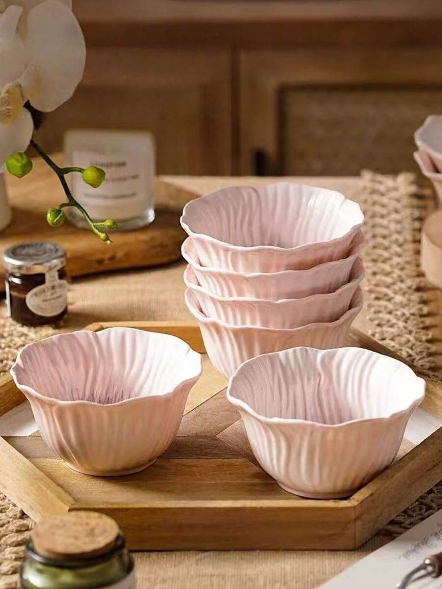 1个/2个4.75英寸精美陶瓷饭碗，个人餐具套装，釉下彩绘花瓣陶瓷碗，浮雕酸奶甜点冰淇淋碗，适合作为新婚礼物，日常家居使用 - 彩色 - 查看 1