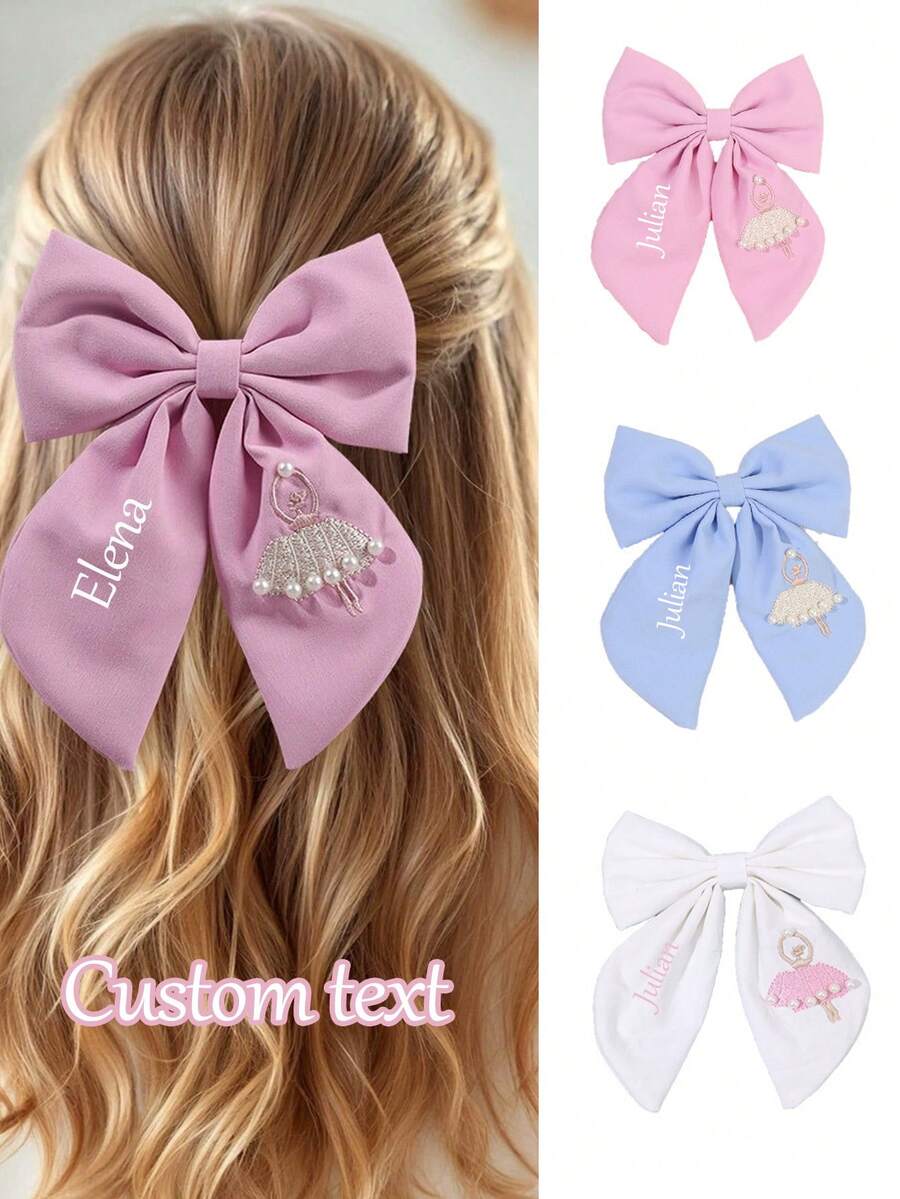 Customized Embroidered Bow Hair Clips, Sweet Ballet Girl Bow Hair Barrettes, Customized Mother's Day Hair Accessories, Party - Multicolor - View 1