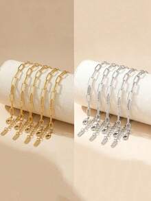 1/5/10pcs Adjustable Stainless Steel Pendant Bracelet Set With Lobster Clasp, Suitable For DIY Jewelry Making, Gold + Silver - Adjustable Bracelet - View 15